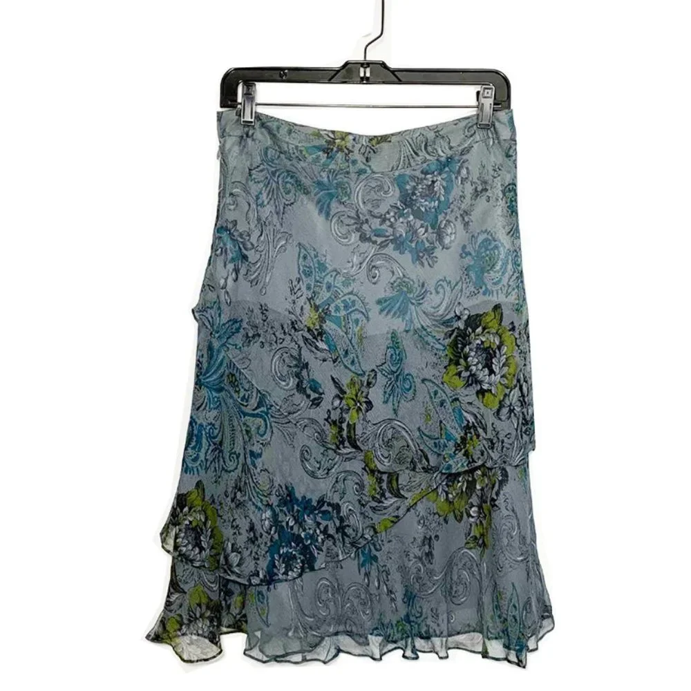 NWT Kate Hill floral watercolour print silk tiered skirt
